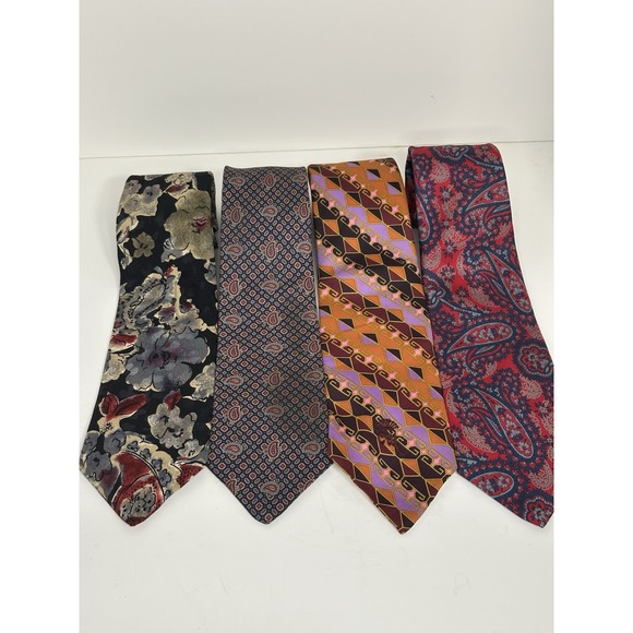 Hardy Amies London, Men's Silk Neckties, Lot Of 4, Multicolor/Pattern - Picture 1 of 7